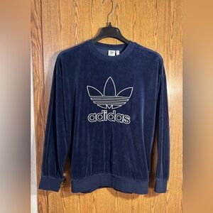 Adidas Trefoil Blue Velour Crewneck Sweatshirt